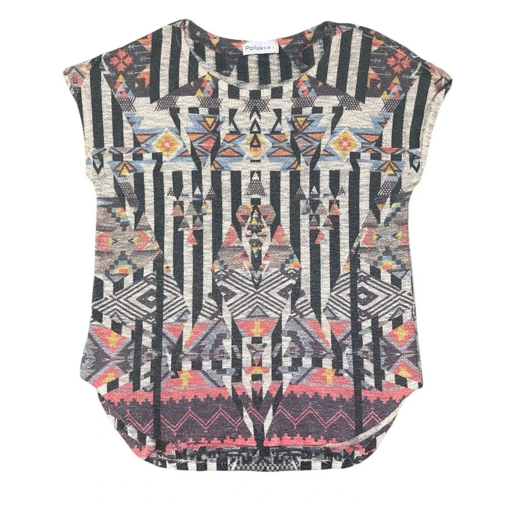 Pollux Top Medium Southwestern Aztec Boho High Low Knit Geometric Dolman